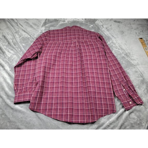 Chaps Button Up Shirt Mens Large Red Blue Plaid Long Sleeve Stretch Easy Care - Picture 6 of 6